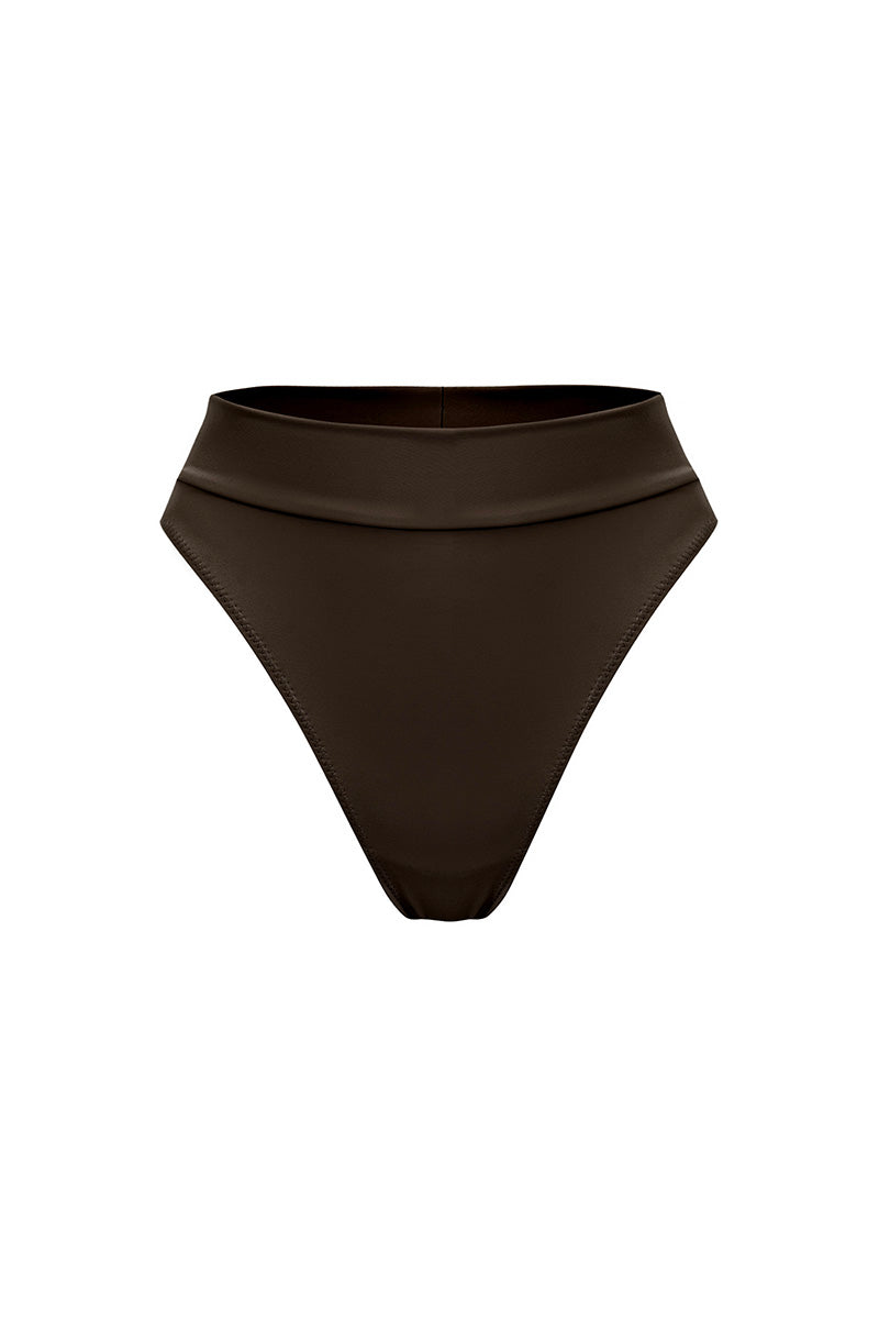 Dół od bikini Franka K model Kawai w kolorze brązowym, z wysokim stanem.