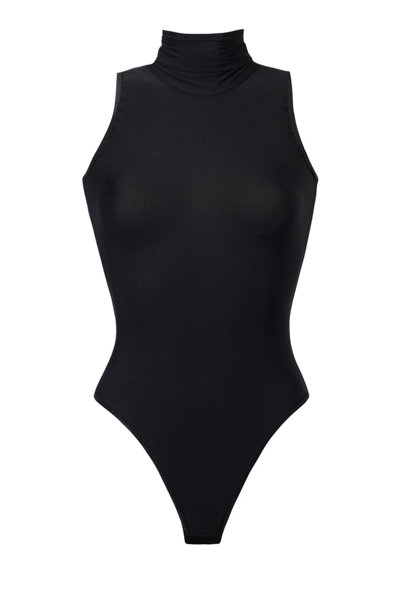 Body Franka K model Allure w kolorze czarnym, bez rękawów, z golfem i elegancką, dopasowaną sylwetką.