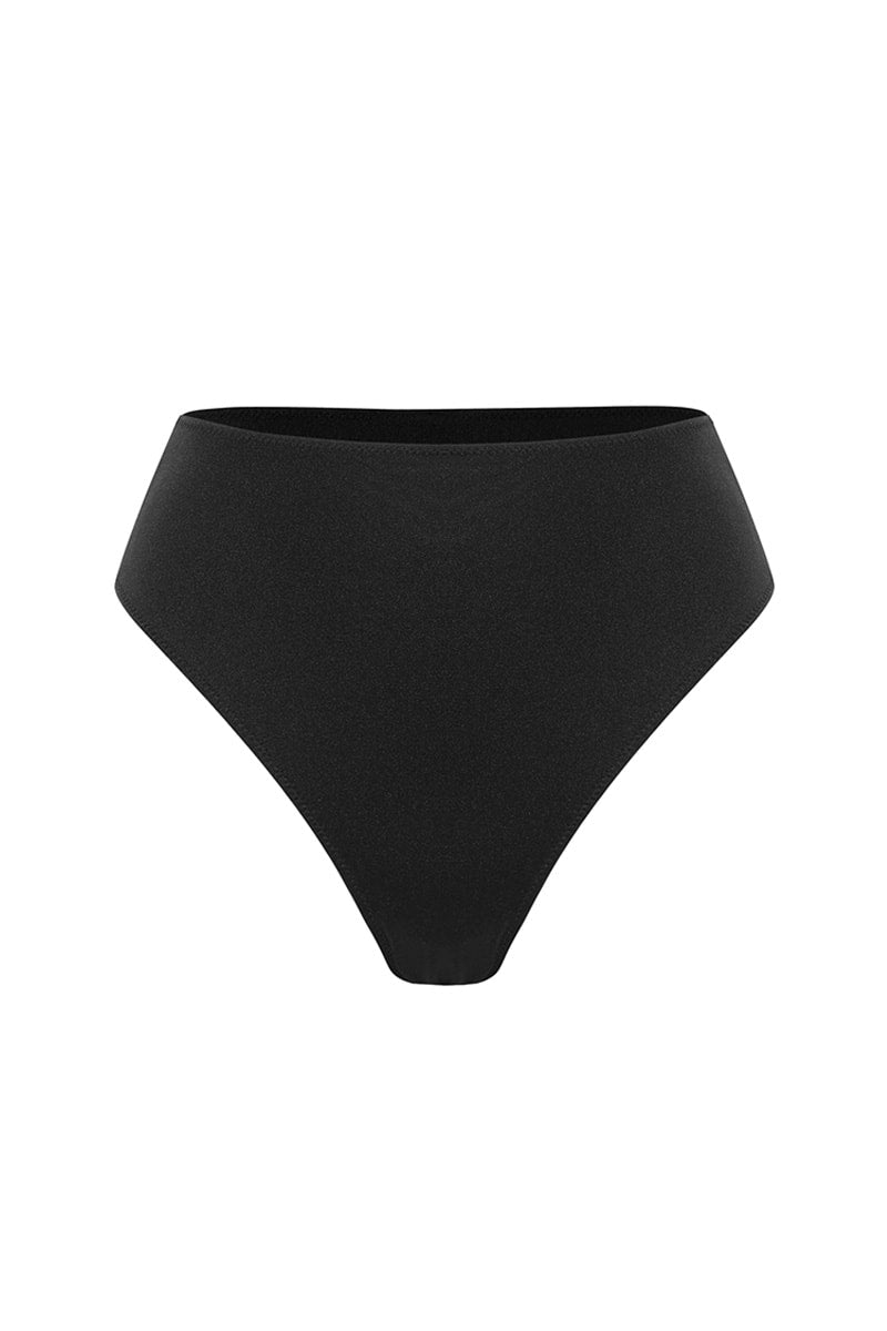 Dół od kostiumu kąpielowego Franka K model Praia w kolorze czarnym, wysoko wycięty na biodrach.