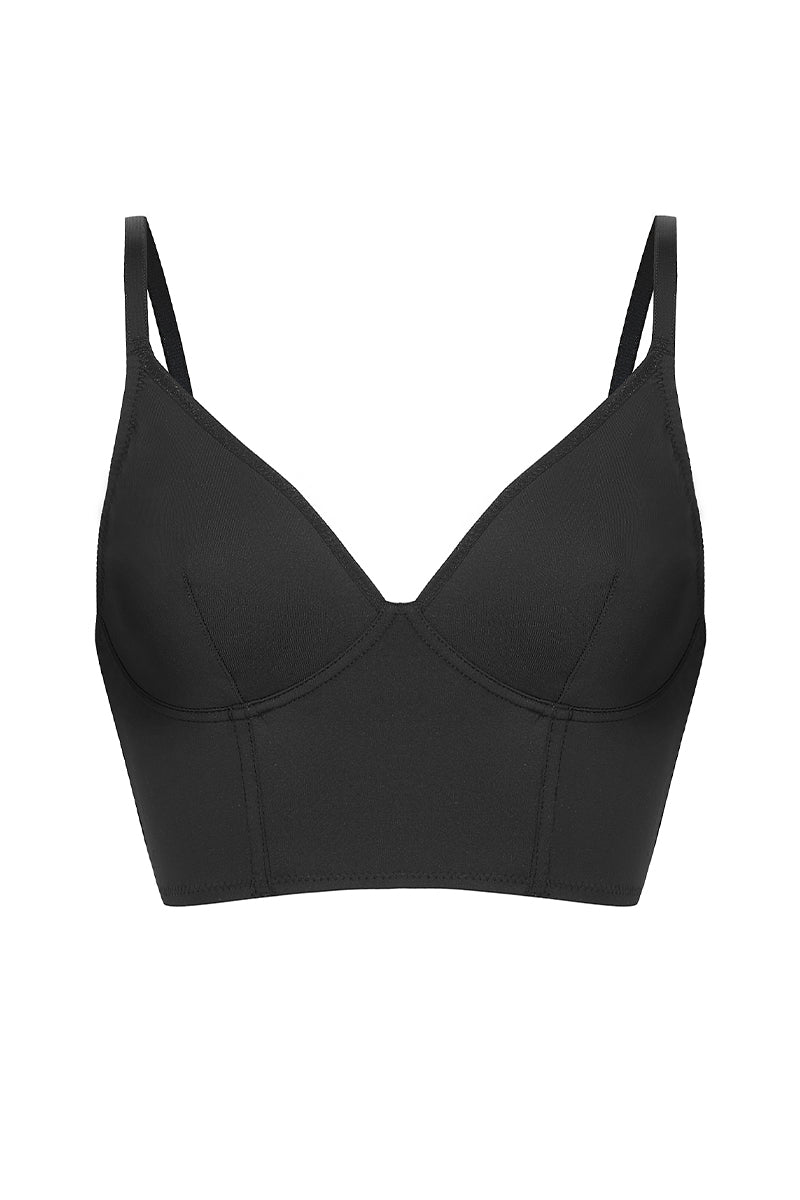 Gorsetowy top Franka K model Charlotte w kolorze czarnym, z ozdobnym ażurowym tyłem.