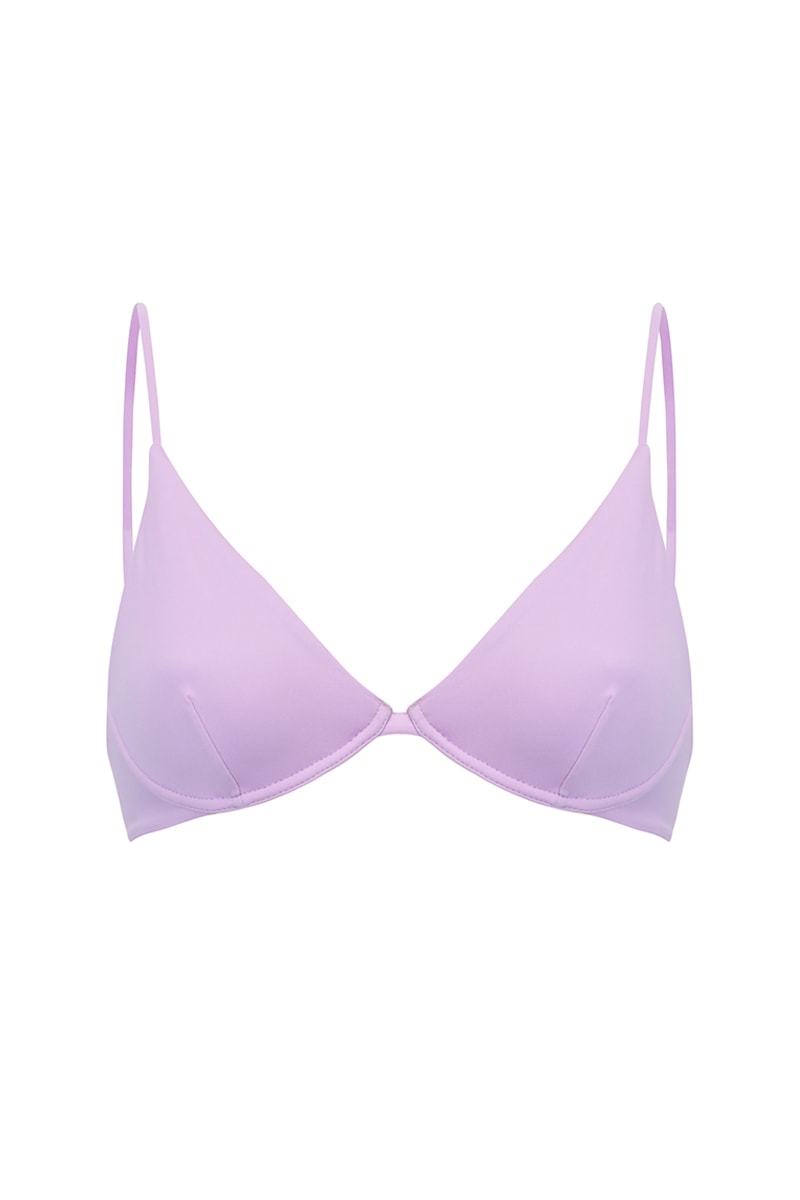 Stanik od kostiumu kąpielowego Franka K model Sadie w kolorze fioletowym, o sportowej linii.