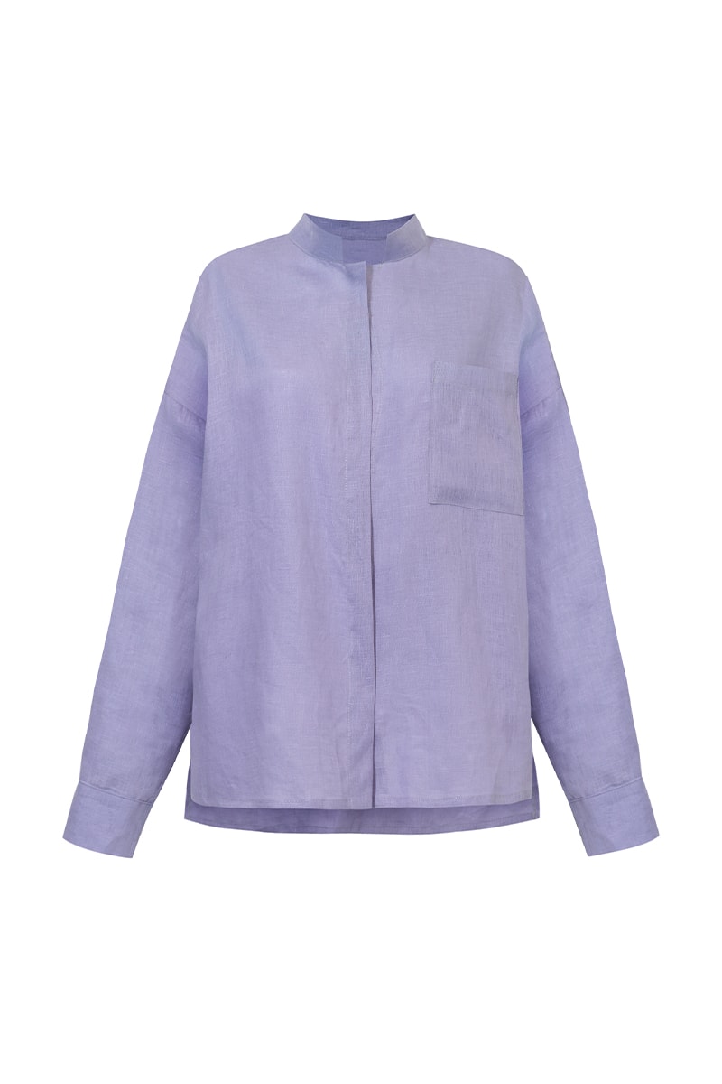 Lniana koszula Franka K model Dune w kolorze lawendowym, o lekkim, przewiewnym fasonie.