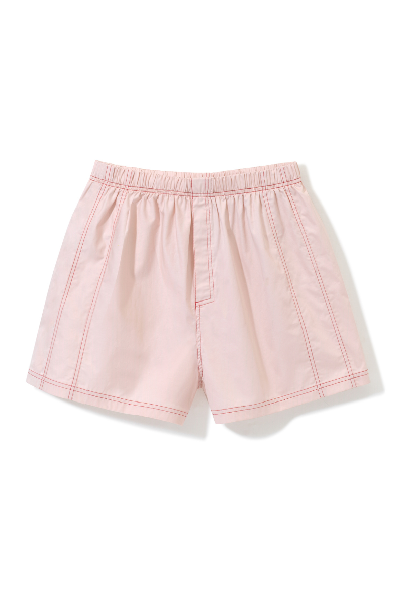 Różowe męskie bokserki Franka K Blush Poplin Lounge o luźnym fasonie, wykonane z przewiewnej bawełny popelinowej.