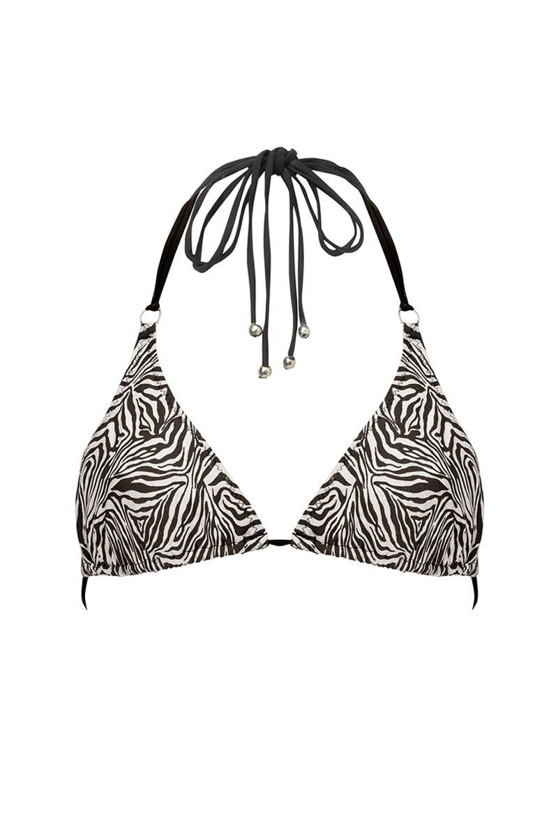 Góra od bikini Franka K model Zebra z printem w zebrę i trójkątnymi miseczkami.