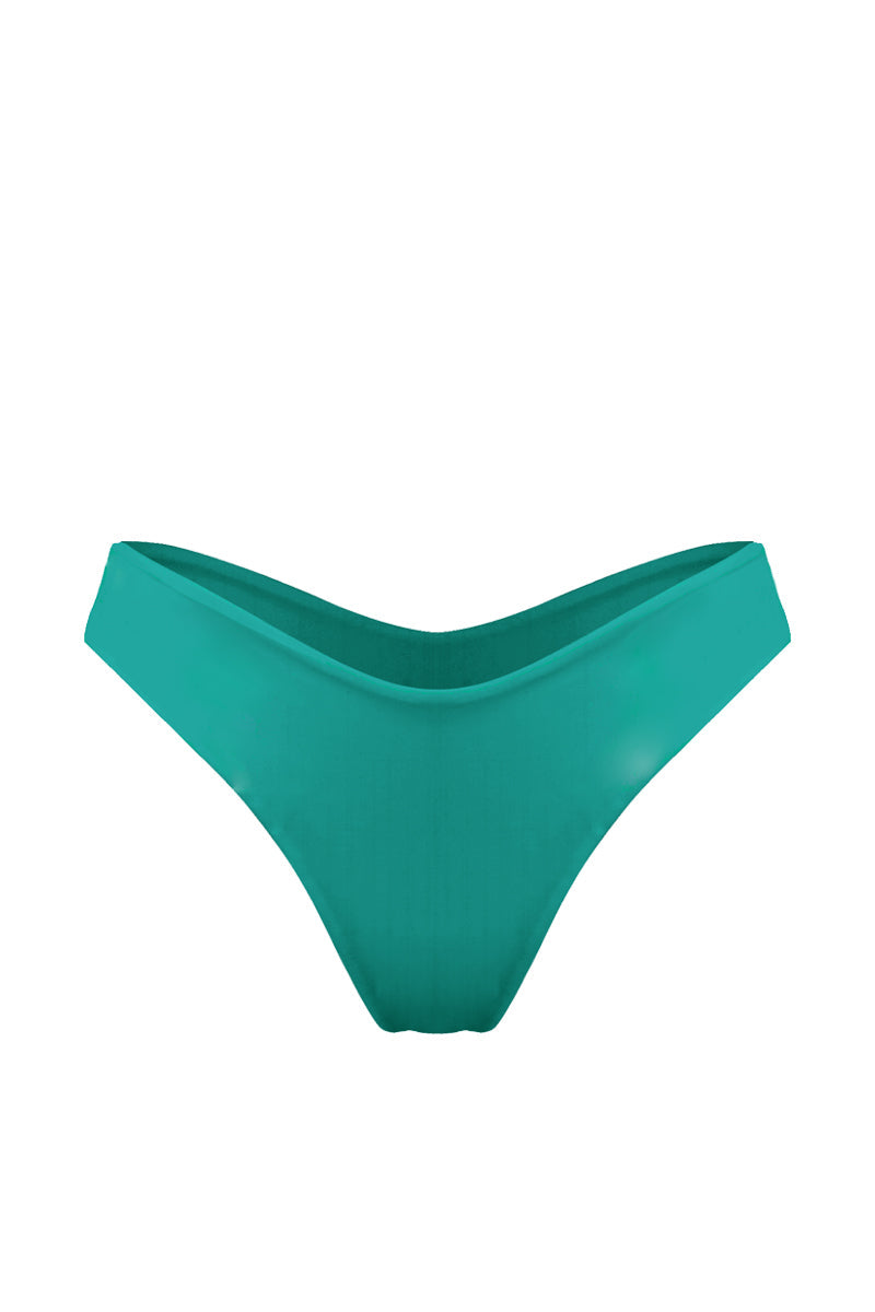 Dół od kostiumu kąpielowego Franka K model Praia w kolorze zielonym, wysoko wycięty na biodrach.