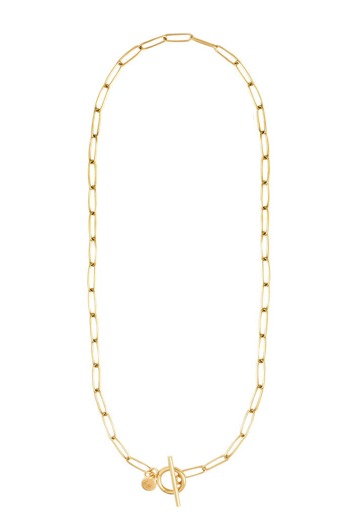 Naszyjnik Franka K model Loraine, typu spinacz, w złotym kolorze, o eleganckim i nowoczesnym splocie ogniw.