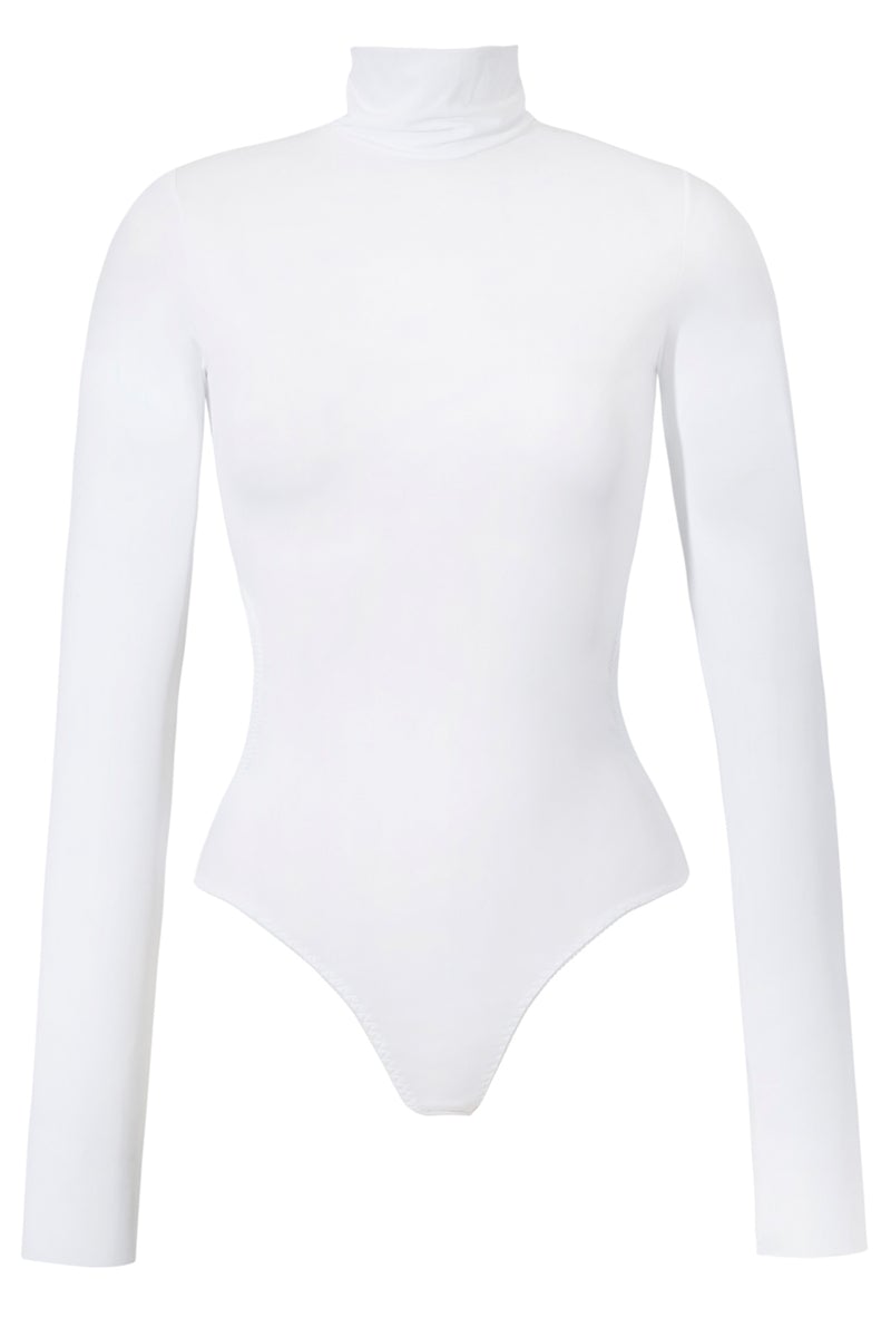 Body Franka K model Sophie w kolorze białym, z wysokim golfem i dopasowanym fasonem, idealne do eleganckich stylizacji.