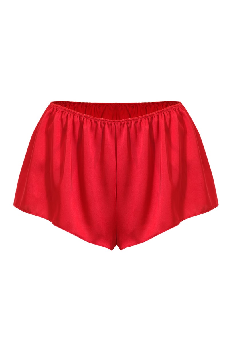 Szorty Franka K model Valentine w kolorze czerwonym, wykonane z satyny, o eleganckim fasonie z delikatnym połyskiem.